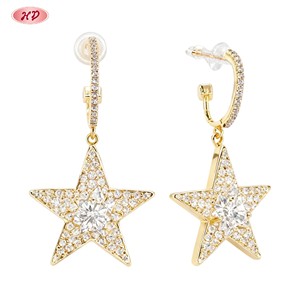Boucles d'oreilles pendantes Hengdian Sparkling Star, zircon AAA, laiton plaqué or 18 carats, fabricant en gros, bijoux pour femmes, fête, quotidien - Product Image 2