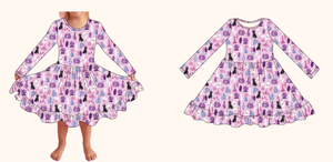 Abito a piroetta a maniche lunghe con motivo personalizzato a forma di cuore e stampa floreale abito da ragazza con motivo personalizzato per bambini - Product Image 6