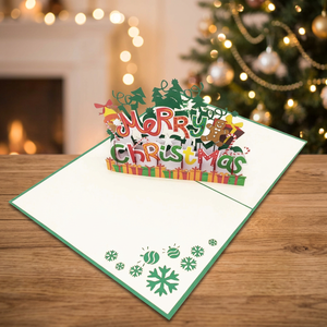 Merry Christmas Pop Card 3D Custom Design Handmade Paper Cutting Vietnam Handicraft Holiday <b>Gift</b> Best Choice Letters Souvenir - Product Image 6