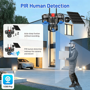 Caméra de sécurité extérieure <span class=keywords><strong>V380</strong></span> Factory CCTV 4G WIFI alimentée par énergie solaire, étanche, sans fil, PTZ, trois objectifs CMOS, carte SIM 4G requise - Product Image 4