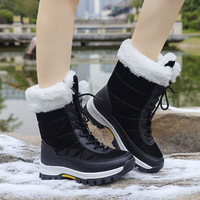 Bottes de neige d'hiver pour femmes, fourrées, mi-mollet, à lacets, imperméables, antidérapantes, à semelle épaisse, chaudes, pour l'extérieur
