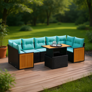 D0100XF6WLT Set Divano da Esterno a 8 Pezzi in Polyrattan Nero con Cuscini, Arredamento da Giardino Elegante - Product Image 2