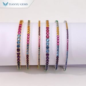 Tianyu Gems 925 Silver Tennis <b>Bracelet</b> Round <b>Rainbow</b> Color Setting Classic Gold Plated Luxury Jewelry - Product Image 1