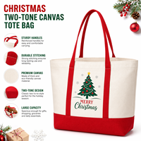 Sac de shopping personnalisé à grande capacité, sac fourre-tout en toile bicolore festif de Noël, réutilisable avec une longue poignée confortable