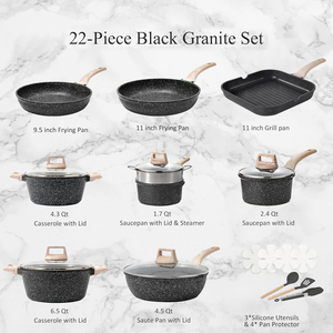 Nhiệt đáp ứng nhôm ban đầu Granite 22 PCS Cookware Set chống gỉ bề mặt không dính <span class=keywords><strong>Pan</strong></span> Cookware Set - Product Image 2