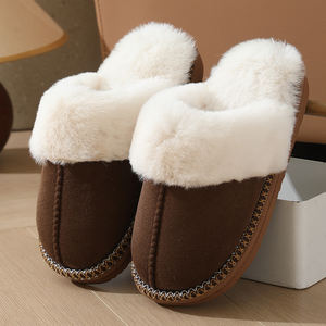 Chaussons d'hiver chauds en fourrure pour femme, pantoufles de luxe en peluche pour couple, chaussures d'intérieur en coton à talons plats, pantoufles moelleuses - Product Image 2