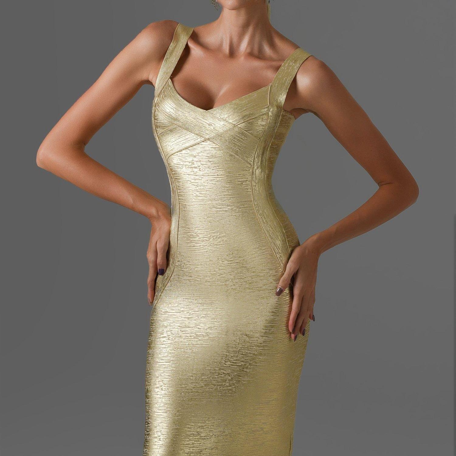 green emerald velvet dress Goldie Slinky Mini Dress with Spaghetti Straps S / Gold