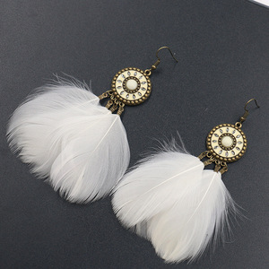 Feather <b>Drop</b> Earrings Alloy Antique <b>Bronze</b> Plated Bohemia Style Women's Party Jewelry - Product Image 4