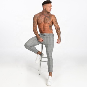 Gingtto Pantalones chinos ajustados grises para hombre Pantalones casuales a cuadros de diseñador de cintura alta con suministro OEM de talla grande súper elástico - Product Image 1