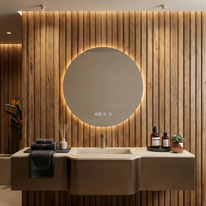 <span class=keywords><strong>Espejo</strong></span> <span class=keywords><strong>de</strong></span> baño LED redondo sin marco Kingstin, retroiluminado, antivaho, luz 3 colores, hora, táctil - Product Image 3
