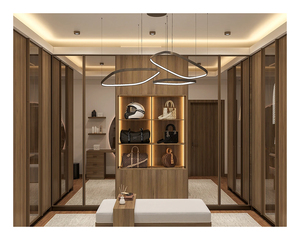 Système de dressing moderne en <span class=keywords><strong>bois</strong></span> de <span class=keywords><strong>noyer</strong></span> avec porte en verre et éclairage LED pour chambre à coucher - Product Image 3