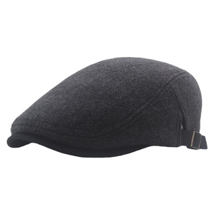 Chapeau béret à grosse tête pour hommes, casquettes doublées thermiquement avec motif rayé, style casquette plate rétro, bonnet - Product Image 3