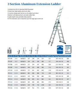 <span class=keywords><strong>Échelle</strong></span> d'échafaudage en aluminium robuste PULETE PLT-308 à <span class=keywords><strong>3</strong></span> sections, hauteur maximale 18 pieds, capacité de charge 150 kg, pour supermarché - Product Image 2