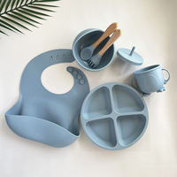 Ensemble de repas en silicone sans BPA pour bébé et enfant, design mignon, bol à ventouse et tasse à bec verseur avec assiettes compartimentées pour les tout-petits