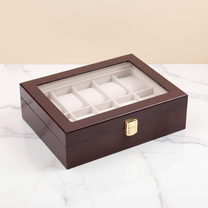 Scatola Regalo per Orologi di Lusso in Legno Laccato Lucido Marrone con Logo Personalizzato e Morbida Fodera in Velluto per Orologi di Prestigio - Product Image 5