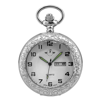 Montre de poche pour homme BOSHIYA, moderne, ronde, 48 mm, argent antique, calendrier et semaine, quartz, pendentif, chaîne, boîtier en alliage, bracelet en alliage de zinc