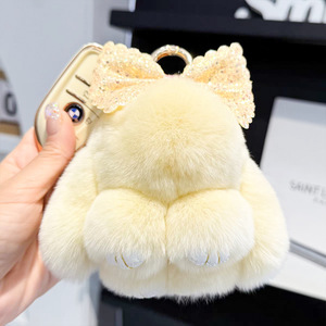 Petit lapin en peluche mignon, imitation lapin mort, pendentif porte-clés nœud <span class=keywords><strong>papillon</strong></span>, poupée en fausse fourrure d'otter, décoration de <span class=keywords><strong>sac</strong></span> - Product Image 3