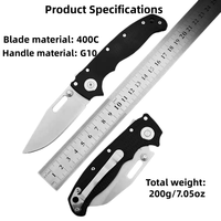 Navaja Plegable de Bolsillo con Hoja de Acero 440C de 3 Pulgadas con Punta Clip, Mango G10 y Bloqueo Trasero para EDC, Herramienta para Camping al Aire Libre, Venta al por Mayor OEM