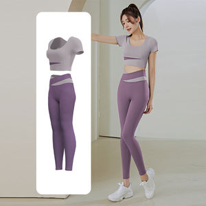 Vente en gros de débardeurs de yoga sans couture pour femmes vêtements de fitness à motif solide avec fermeture élastique à la taille - Product Image 4