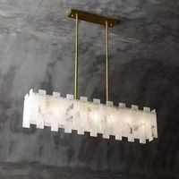 Lustre suspendu LED réglable en hauteur en albâtre, cuivre et marbre espagnol pour cuisine et salon