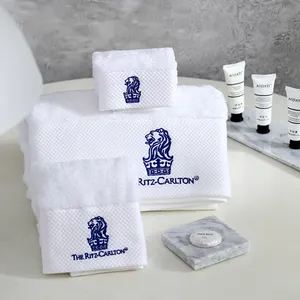 Customization 16S 100% Cotton 600gsm Dobby Border With Embroidery Logo Pure Cotton Embroidery Towel Set