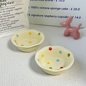 Bol en céramique à pois avec cuillère, 6 pouces, bord perlé, pour petit-déjeuner, soupe, salade de fruits, flocons d'avoine, yaourt, nouilles instantanées - Product Image 2