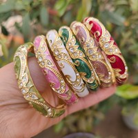 Bracelet en émail à l'huile vintage à la mode, 10 pièces, avec strass brillants, fleur pour femmes, bijoux du Nouvel An, ensemble de bracelets cloisonné