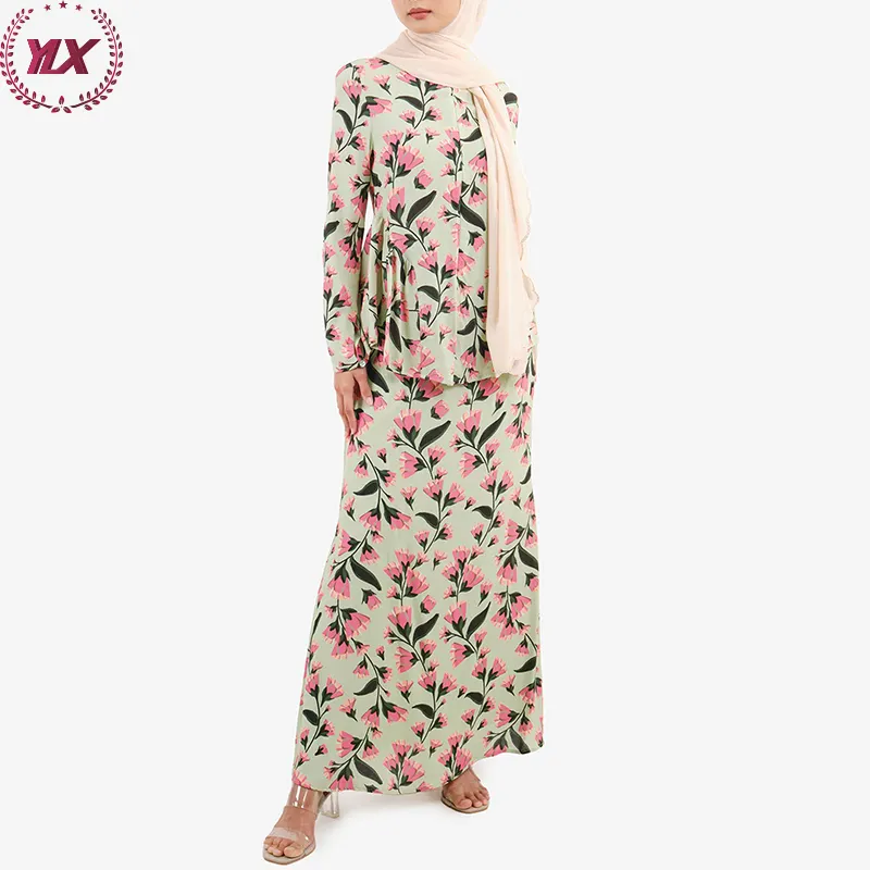 Mode Islamische Frauen Kleidung Elegante Blumen druck Design Abaya Baju Kurung High Level Anpassung Baju Kebaya