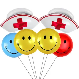 Nurse Cap Balloons and Round Smiley Helium Foil Mylar Balloons for Nurse Graduation Nurse week Party Decor