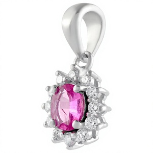 จี้หรูหราทรงรีประดับไพลินสีชมพูและเพชร ตัวเรือนเงินแท้ 925 ชุบโรเดียม - Product Image 3