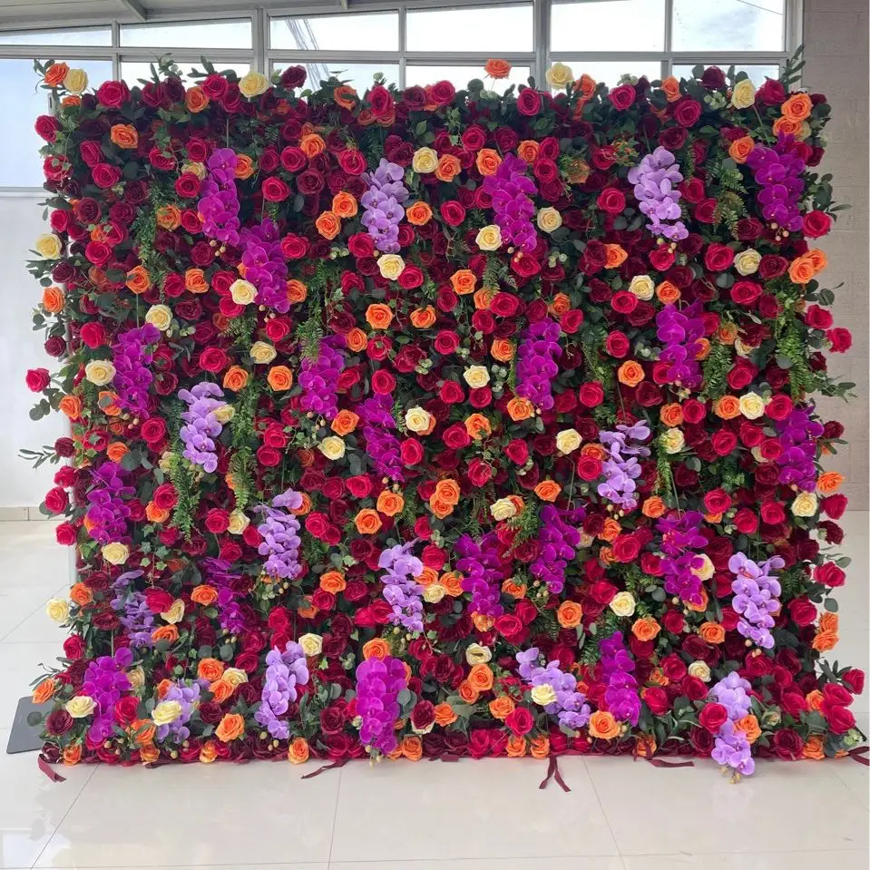 Vente en gros pas cher prix décoration de mariage mur de fleurs 5D 3D pivoine artificielle rose fleur toile de fond violet fleur panneau mural