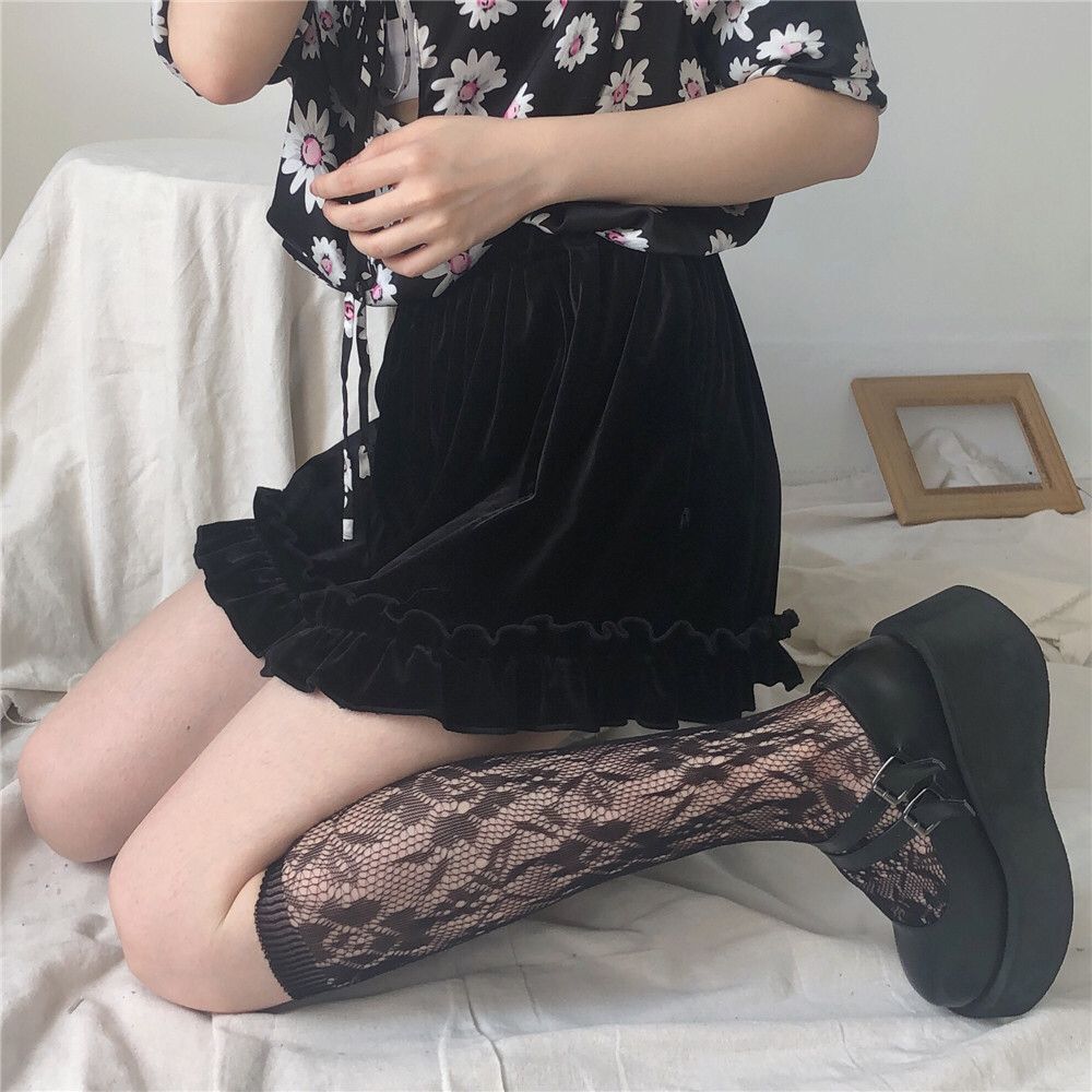 工厂oem日本jk空心网软妹中筒洛丽塔蕾丝透气丝袜黑白相间可爱袜子