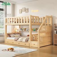 Cama litera moderna de madera maciza con cajones escalonados, cama de almacenamiento Montessori ecológica para dormitorio infantil o guardería