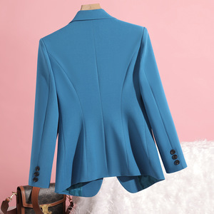 Women's Peacock Blue <b>Blazer</b> Solid Color Polyester Anti-Wrinkle Suit Jacket For Office And Casual Wear - Product Image 4