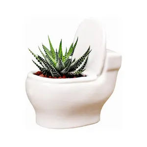 Custom Shape Small Mini Unusual Funny Ceramic Toilet Flower Planter Plant Pot