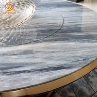 Table à manger en acier inoxydable doré, table ronde en marbre de luxe pour la salle à manger, pour la maison, l'hôtel