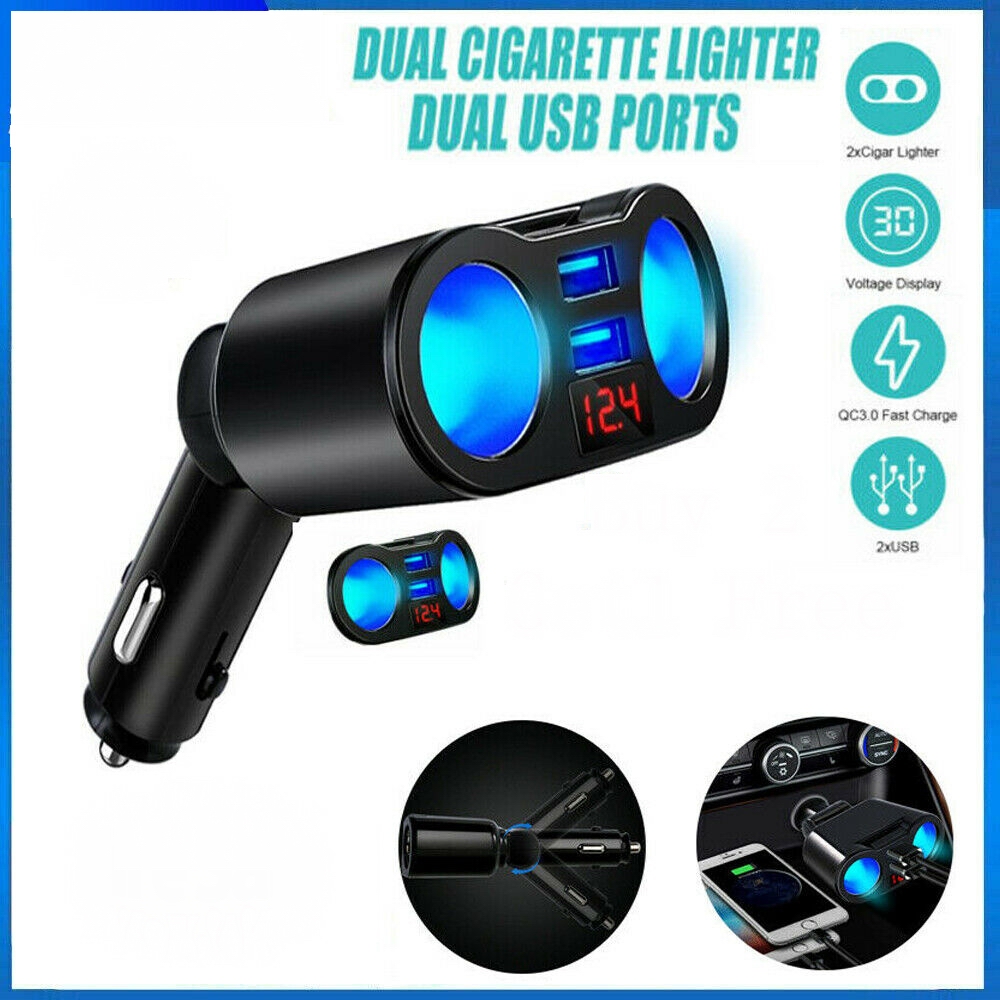 Accendisigari Auto Splitter 4 Vie Con 2 Porte USB: Adattatore 12V/24V A 4 Prese, Caricabatterie Per Auto Con Spia LED