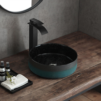 Vasque de salle de bain de style vintage, en céramique, à poser sur le comptoir, lavabo rond en porcelaine