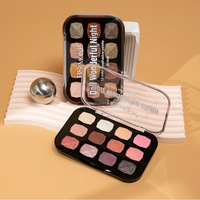 Palette de fards à paupières 12 couleurs, magnifique, pour le soir, finis mats, scintillants, pailletés, tons terreux, nudes, roses, maquillage smoky, portable