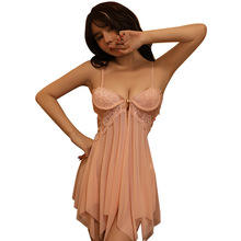 Yiyeyuan Sexy e Romântica Roupa Interior, Frente Abotoado Tecido De Malha See-through Pijama Sedutor, Hot Slit Halter Camisola - Product Image 5