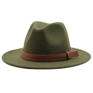 Topi Beludru Wol Australia untuk Pria Wanita, Topi Fedora Pinggiran Lebar Unik Unisex Mewah untuk Pria dan Wanita