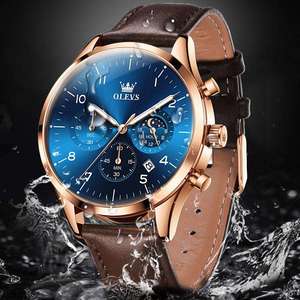 2882 Three Small Dials Genuine Leather Watchband Quartz Business Watch Round Shape Chronograph <b>Calendar</b> Men Wrist Watches - Product Image 5