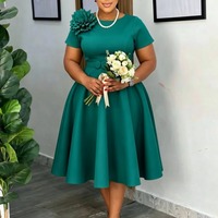 Robes d'été tendance D636 pour femmes, décontractées, élégantes, à manches courtes, col rond, coupe trapèze, robes de bureau pour femmes, robes africaines avec fleurs 3D