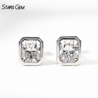 Pendientes de diamantes cultivados en laboratorio con corte radiante de 2.0 quilates, engastados en bisel, de oro macizo de 14k, con certificado IGI de Starsgem.