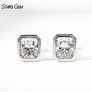 Starsgem IGI certificate 14k solid gold Bezel Set 2.0ct Radiant Cut Lab Grown Diamond <b>Stud</b> <b>Earrings</b> - Product Image 3