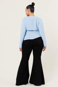 Spedizione gratuita <span class=keywords><strong>a</strong></span> USA-<span class=keywords><strong>Pantaloni</strong></span> <span class=keywords><strong>a</strong></span> zampata <span class=keywords><strong>neri</strong></span> <span class=keywords><strong>a</strong></span> <span class=keywords><strong>vita</strong></span> <span class=keywords><strong>alta</strong></span> da donna Jeans Casual traspiranti e lavabili in Denim <span class=keywords><strong>con</strong></span> bottone stretto in tessuto - Product Image 6