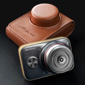 Mini rasoir électrique portable pour homme, design caméra, avec étui de voyage en cuir, recharge USB, machine à raser la barbe, utilisation pour le corps - Product Image 1