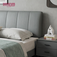 Lit rembourré en cuir véritable pour projet hôtelier LOONGFUNG avec sommier à lattes en pin massif et tête de lit en mousse haute densité – Vente en gros