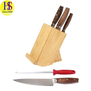 Set pisau koki Swiss Stainless Steel, 7 buah pisau dapur profesional dengan pegangan kayu kenari