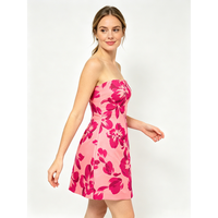 Robe courte en coton tissé à imprimé floral rose, mignonne et élégante, sans bretelles, taille naturelle, pour femmes, printemps été